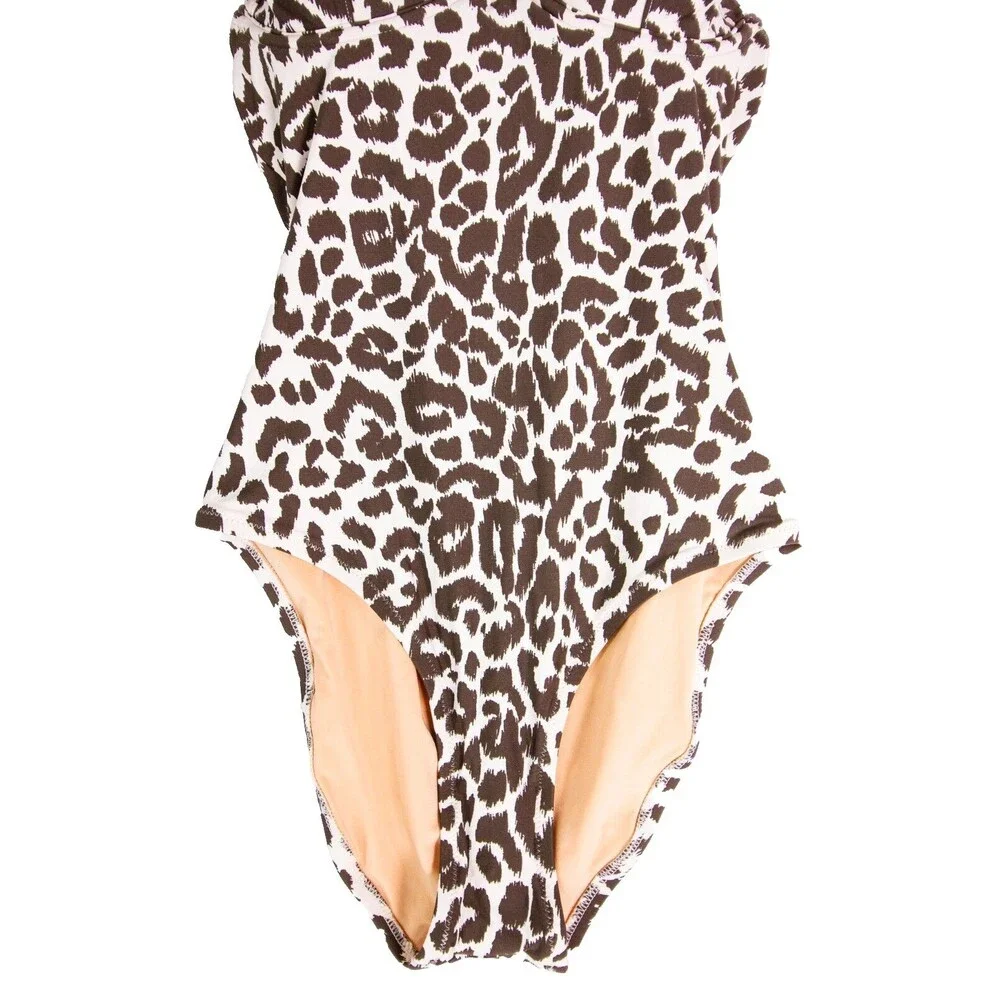 J.Crew Ruched Bandeau One-Piece Swimsuit Leopard Print Size 0 H7672